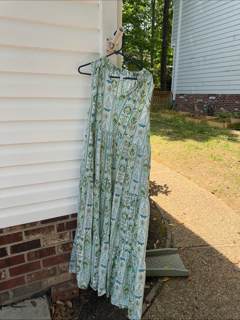 crown & ivy White Maxi Dress with Green Floral Pattern